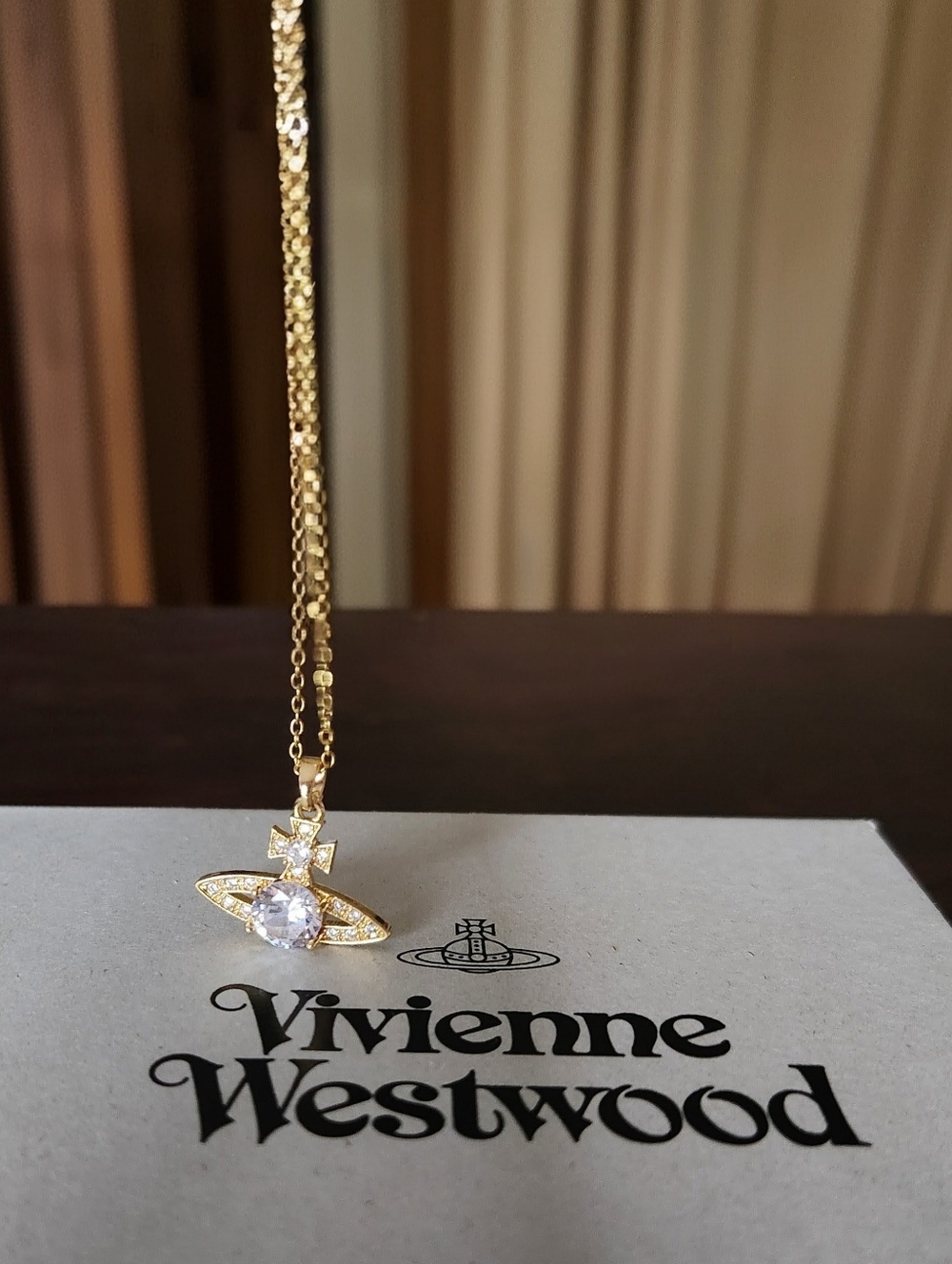 Vivienne Westwood Gold Orb Pendant Necklace with Clear Stone